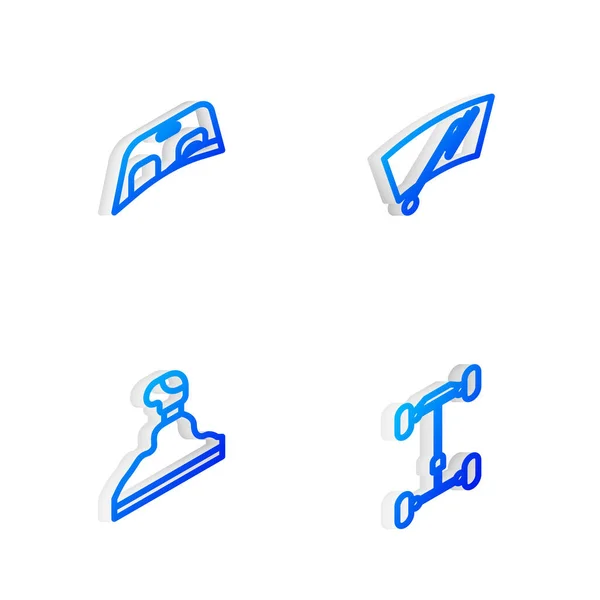 Set Isometrische Linie Scheibenwischer, Autoscheibe, Schalthebel und Chassis Auto Symbol. Vektor — Stockvektor