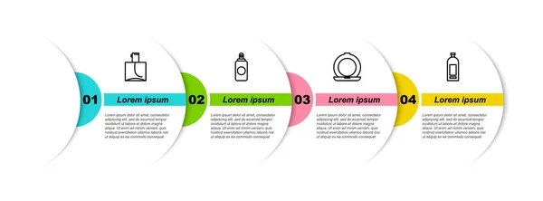 Установить линию духи, спрей может, макияж порошок с зеркалом и бутылку шампуня. Бизнес-инфографический шаблон. Вектор — стоковый вектор