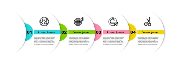 用细菌、外科灯、断层扫描和医用剪子排列在培养皿上.业务信息模板。B.病媒 — 图库矢量图片