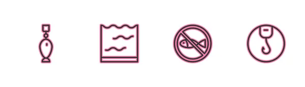 Definir linha colher de pesca, Sem pesca, Aquário e ícone de gancho. Vetor —  Vetores de Stock