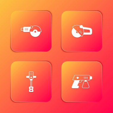 Açı öğütücüsünü, elektrikli el beton karıştırıcısını ve boya sprey tabancası ikonunu ayarla. Vektör