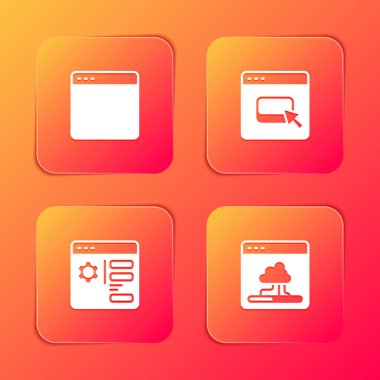 Tarayıcı penceresi, dosyalar, ayar ve Cloud teknoloji veri aktarım simgesini ayarla. Vektör