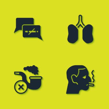 Sigara içilmez, sigara içilmez dumanlı pipo ve akciğerli ikon. Vektör