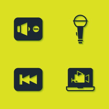 Hoparlörü sessiz, çevrimiçi oynatma videosu, geri sarma düğmesi ve mikrofon simgesini ayarla. Vektör