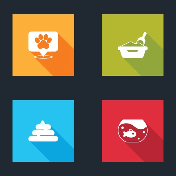 Set Location veterinary hospital, Cat litter tray with shovel, Shit and Aquarium fish icon. Vector — ストックベクタ