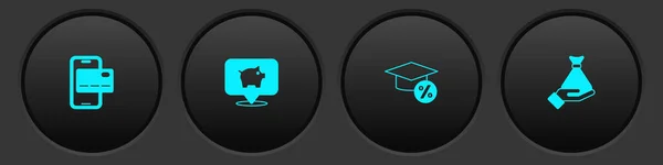 Set Mobile banking, Piggy, Graduation cap und coin and Money hand icon. Vektor — Stockvektor