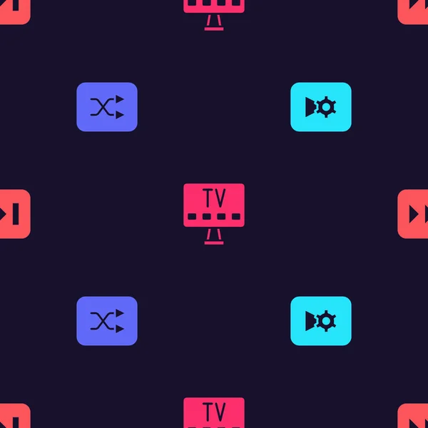 Ställ in musik eller videoinställningar, Arrow shuffle, Smart Tv och Snabb framåt på sömlösa mönster. Vektor — Stock vektor