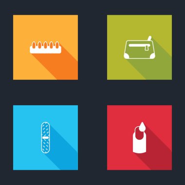 Sahte tırnaklar, kozmetik çanta, tırnak törpüsü ve manikür ikonu. Vektör