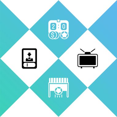 Futbol ya da futbol kartı, gol, bahis parası ve maç ikonu. Vektör