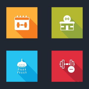 Takvim uygunluğunu, spor salonunu, duşu ve Dumbbell simgesini ayarla. Vektör