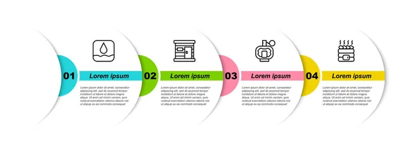 Définir la ligne goutte d'eau, sauna sauna en bois, après-rasage et pierres de sauna chaud. Modèle d'infographie d'entreprise. Vecteur — Image vectorielle