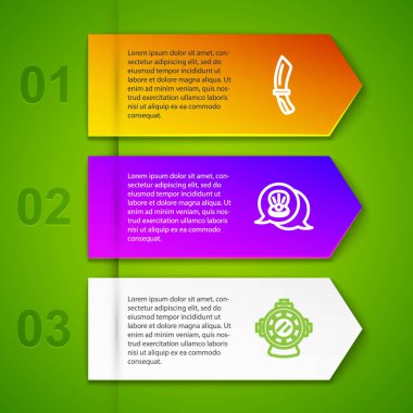 Dalış bıçağı, deniz kabuğu ve Aqualung 'u hazırlayın. Ticari bilgi şablonu. Vektör