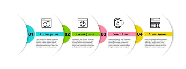 Set line Software, langage de programmation Python, tasse de thé avec sachet de thé et débogage. Modèle d'infographie d'entreprise. Vecteur — Image vectorielle