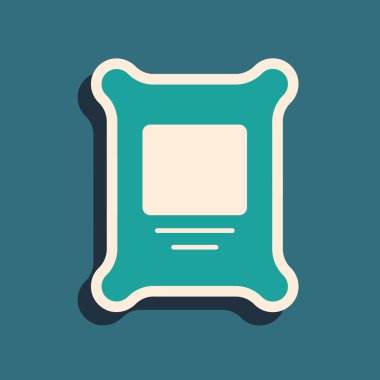 Yeşil gübre torbası ikonu yeşil arkaplanda izole edilmiş. Uzun gölge tarzı. Vektör