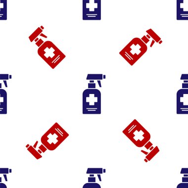 Mavi ve kırmızı şişe antibakteriyel sabun, beyaz arkaplanda izole edilmiş ikon. Antiseptik. Dezenfeksiyon, hijyen, cilt bakımı. Vektör.