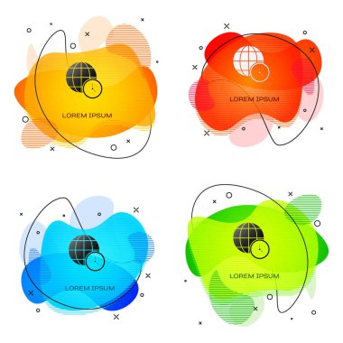 Siyah Dünya zaman simgesi beyaz arkaplanda izole edildi. Saat ve küre. Sıvı şekilli soyut pankart. Vektör