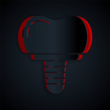 Kağıt kesiği diş implantı simgesi siyah arkaplanda izole edildi. Kağıt sanatı tarzı. Vektör