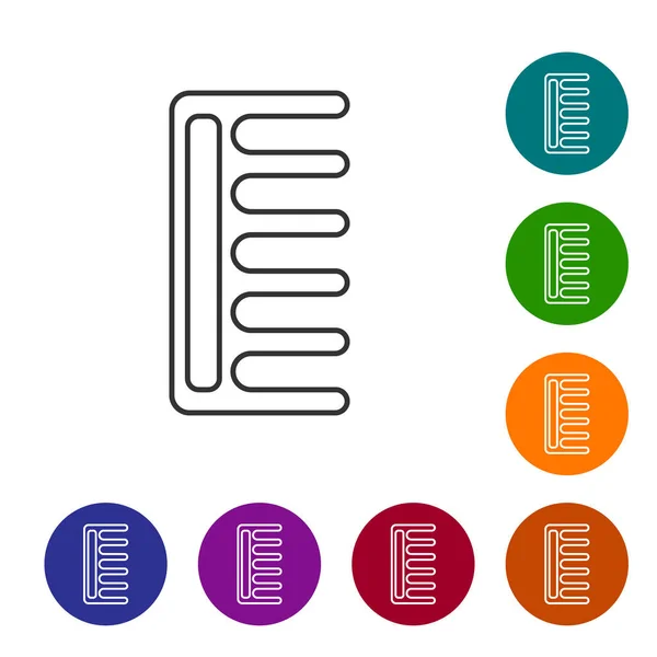 Linha preta Ícone de escova de cabelo isolado no fundo branco. Pente o sinal do cabelo. Símbolo de barbeiro. Definir ícones em botões de círculo de cores. Ilustração vetorial — Vetor de Stock