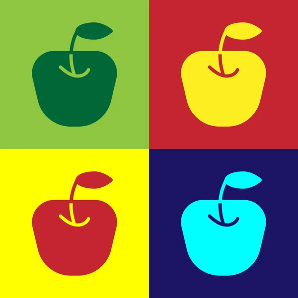 Pop art Apple icon isolated on color background. Fruit with leaf symbol. Vector — Stock Vector