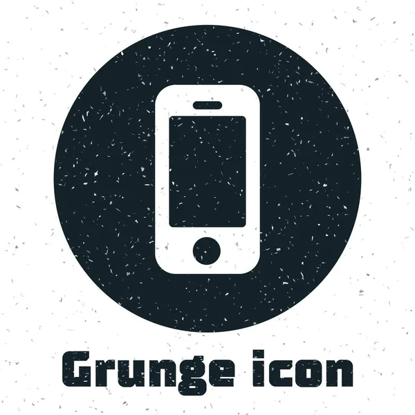 Grunge-Smartphone, Handy-Ikone isoliert auf weißem Hintergrund. Monochrome Vintage-Zeichnung. Vektor — Stockvektor
