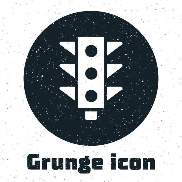 Grunge Traffic light icoon geïsoleerd op witte achtergrond. Monochrome vintage tekening. Vector — Stockvector