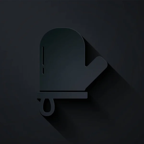Icône de gant de four en papier coupé isolé sur fond noir. Pot de cuisine signe. Gant de cuisine. Style art du papier. Vecteur — Image vectorielle