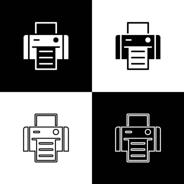 Definir ícone de impressora isolado no fundo preto e branco. Vetor — Vetor de Stock
