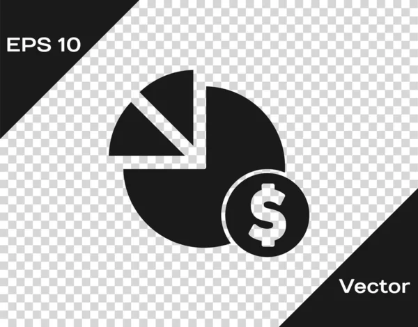 Infográfico de gráfico de torta preta e ícone de símbolo de dólar isolado em fundo transparente. Diagrama gráfico sinal. Vetor — Vetor de Stock