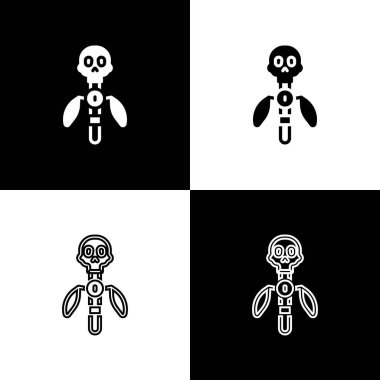 Sihirli asa simgesini siyah beyaz arkaplanda izole et. Sihirli değnek, asa, değnek, değnek. Vektör