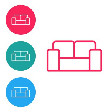 Kırmızı çizgi Kanepe simgesi beyaz arkaplanda izole edildi. Simgeleri daire düğmelerine ayır. Vektör