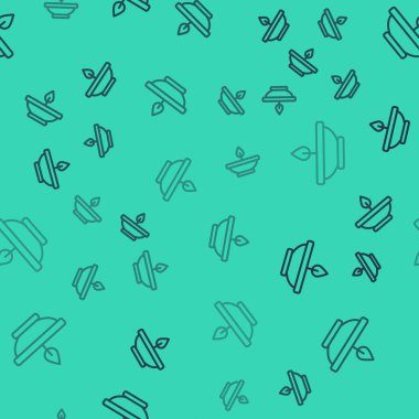 Siyah çizgi Aroma lamba ikonu yeşil arka planda izole edilmiş pürüzsüz desen. Vektör