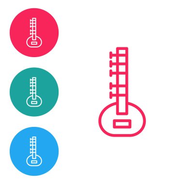 Kırmızı çizgi Sitar klasik müzik aleti simgesi beyaz arkaplanda izole edildi. Simgeleri daire düğmelerine ayır. Vektör