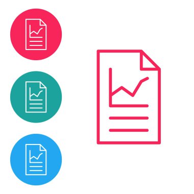 Beyaz arkaplanda izole edilmiş grafik grafik simgesine sahip kırmızı çizgi belgesi. Metin dosya simgesini rapor et. Muhasebe tabelası. Denetim, analiz, planlama. Simgeleri daire düğmelerine ayır. Vektör