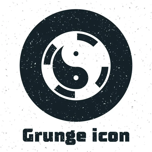 Grunge Yin Yang símbolo de armonía y equilibrio icono aislado sobre fondo blanco. Dibujo vintage monocromo. Vector — Vector de stock