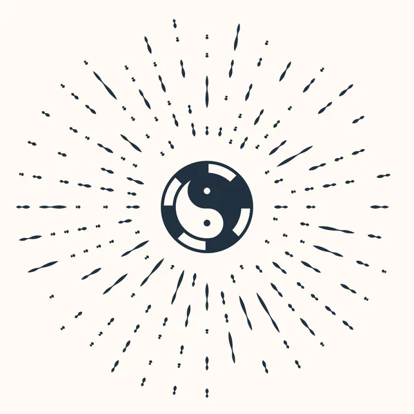 Szary Yin Yang symbol harmonii i równowagi ikona izolowana na beżowym tle. Abstrakcyjne kółko przypadkowych kropek. Wektor — Wektor stockowy