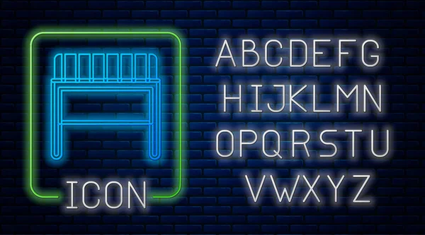 Lumineux néon Icône de but de football isolé sur fond de mur de briques. Alphabet néon. Vecteur — Image vectorielle