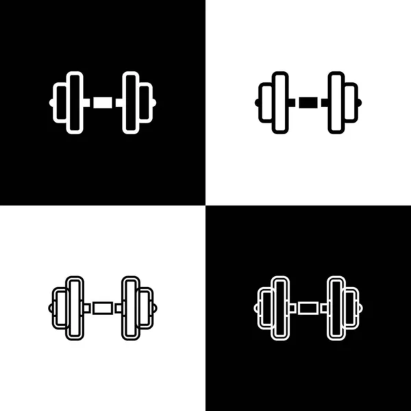 Definir ícone Dumbbell isolado no fundo preto e branco. Levantamento muscular, barra de fitness, equipamentos esportivos. Vetor — Vetor de Stock