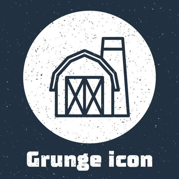 Grunge-Linie Bauernhaus-Ikone isoliert auf grauem Hintergrund. Monochrome Vintage-Zeichnung. Vektor — Stockvektor