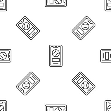 Ekran simgesinde beysbol topu olan gri çizgili akıllı telefon beyaz arkaplandaki kusursuz deseni izole etti. Cep telefonu için çevrimiçi beyzbol maçı. Vektör