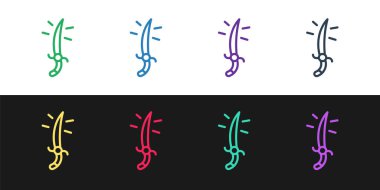 Siyah beyaz arkaplanda Arap kılıç simgesi belirle. Vektör