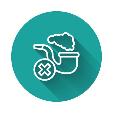 Duman ikonlu sigara piposu uzun gölge arkaplanlı. Tütün piposu. Yeşil daire düğmesi. Vektör