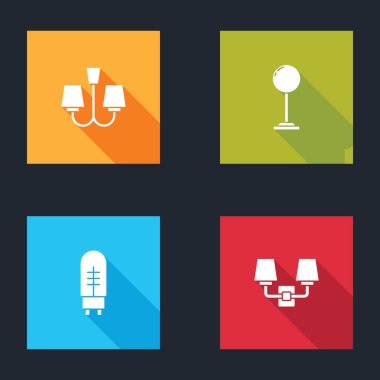 Chandelier, zemin lambası, ışık yayan diyot ve Wall sconce simgesini ayarla. Vektör