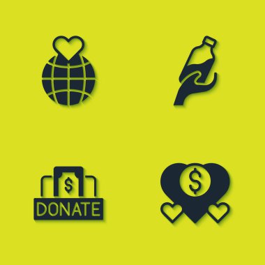 El ele tutuşan dünyayı, bağış yapan hayır kurumunu ve su ikonunu ayarla. Vektör