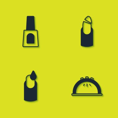 Bir şişe oje, manikür lambası ve kırık ikon. Vektör