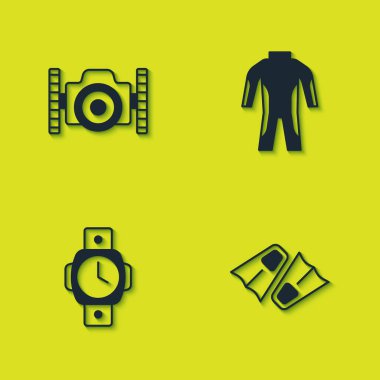 Fotoğraf makinesini dalgıç, yüzücü, dalış saati ve dalış ikonu olarak ayarla. Vektör
