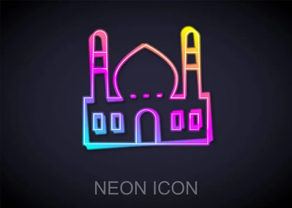 Icono de la Mezquita Musulmana de línea de neón brillante aislado sobre fondo negro. Vector — Vector de stock