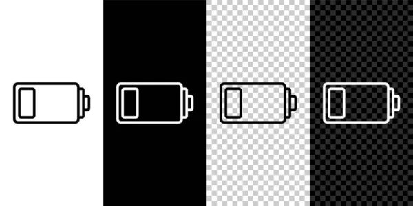 Ustaw linię Wskaźnik poziomu naładowania baterii ikona izolowana na czarno-białym, przezroczystym tle. Wektor — Wektor stockowy