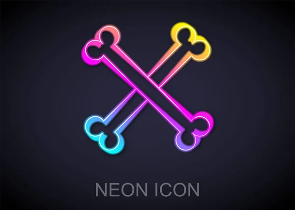 Ragyogó neon vonal Keresztezett emberi csontok ikon elszigetelt fekete háttérrel. Vektor — Stock Vector