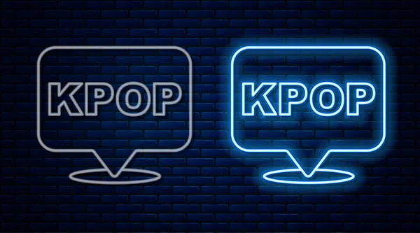 レンガの壁の背景に孤立したネオンラインKポップアイコンを光る。韓国のポピュラー音楽のスタイル。ベクトル — ストックベクタ