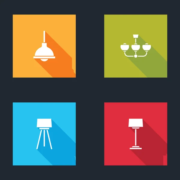 Set lampa zavěšení, lustr, Podlahová lampa a ikona. Vektor — Stockový vektor